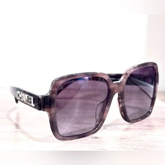 CHANEL 5408 Light Brown Havana and Purple Lens Square Sunglasses - Picture 6 of 8